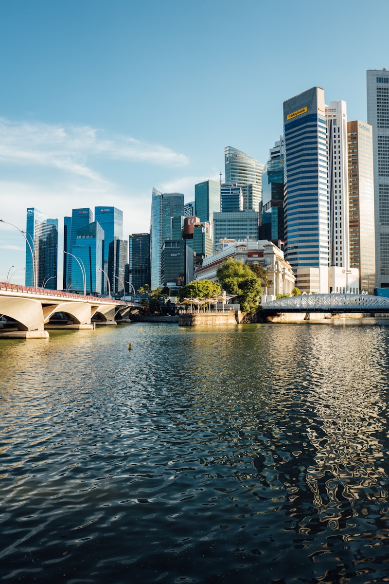 a large body of water surrounded by tall buildings